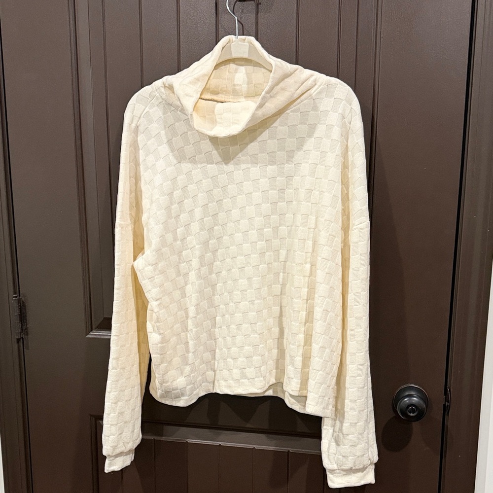 Cato Cream Checkered Cowl Neck Sweater